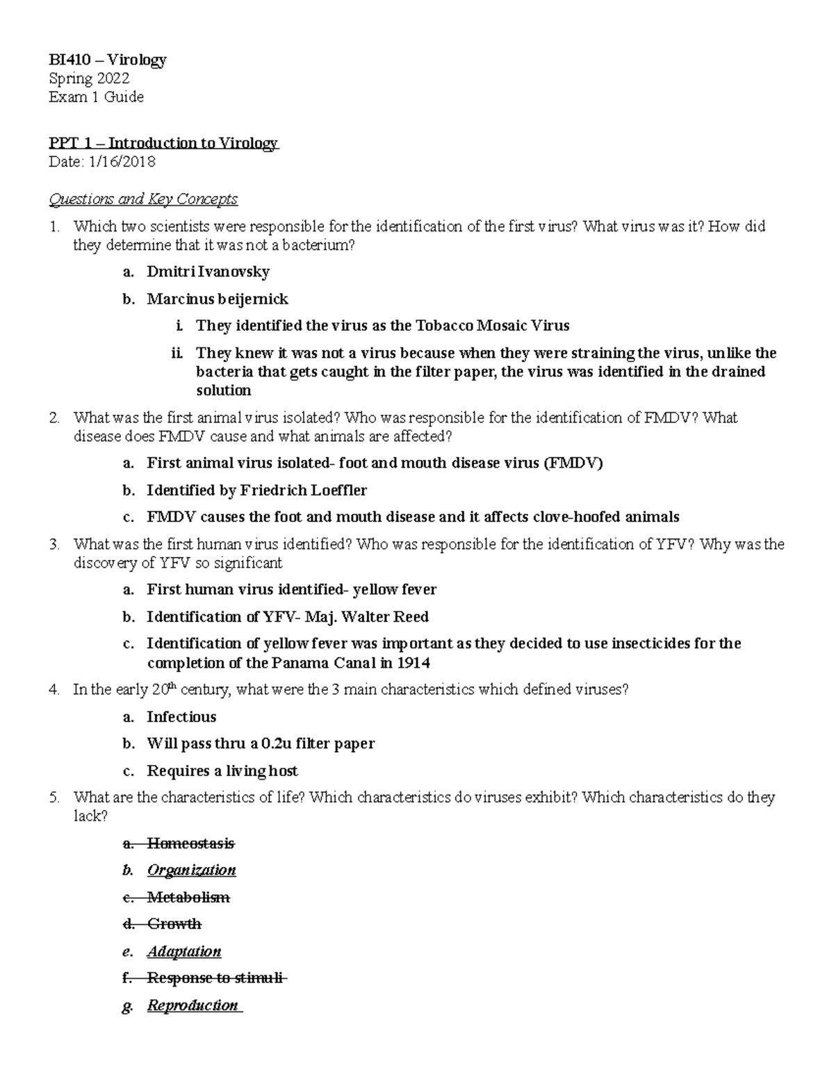 Exam 1 Guide- Virology - BI410 – Virology Spring 2022 Exam 1 Guide PPT ...