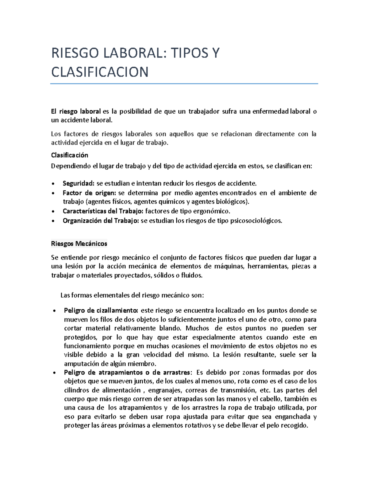 Riesgo Laboral Tipos Y Clasificacion - RIESGO LABORAL: TIPOS Y ...