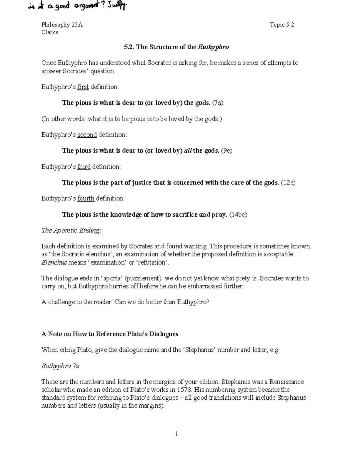 Lecture+notes+5 - Lecture 5 Part 2, Euthyphro and Structure Notes ...