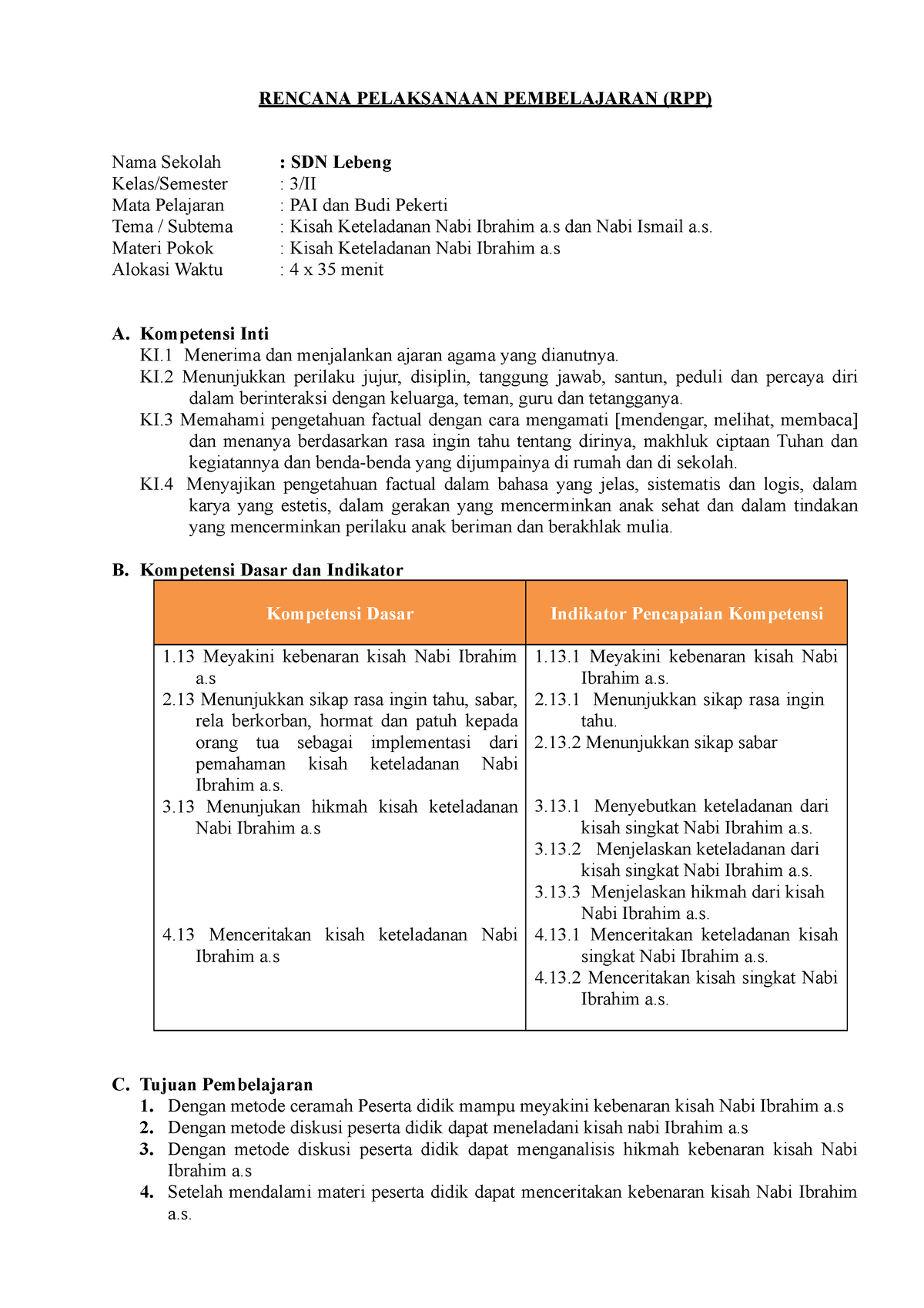 RPP - RPP - RENCANA PELAKSANAAN PEMBELAJARAN (RPP) Nama Sekolah : SDN ...