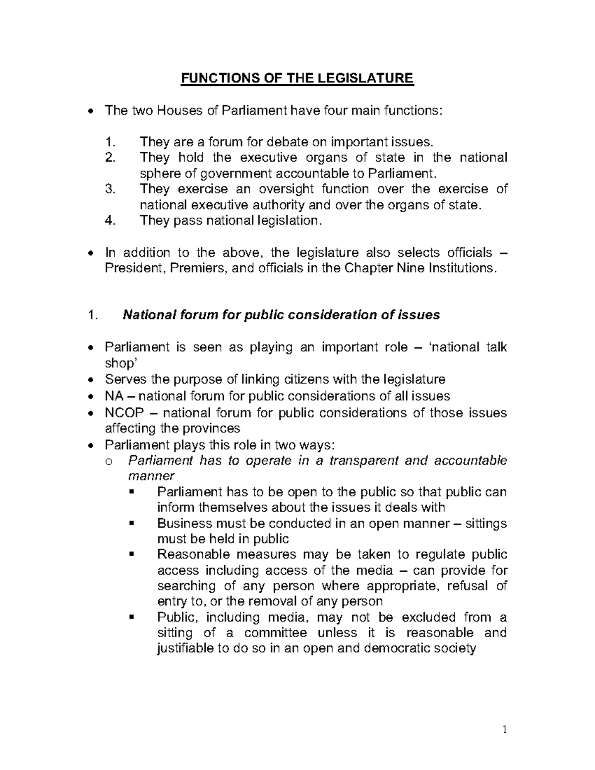 functions-of-the-legislature-functions-of-the-legislature-the-two