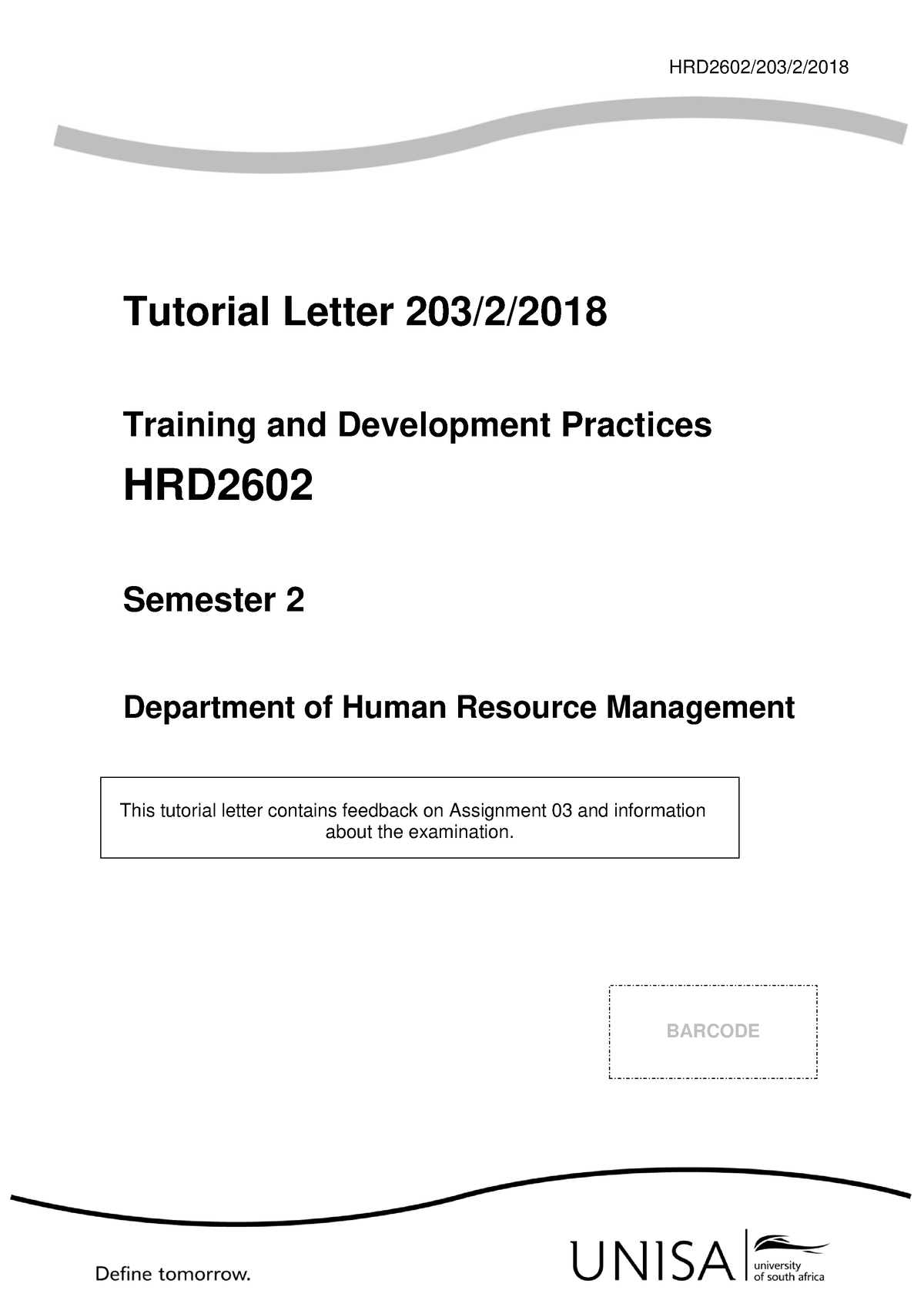 HRD2602-203 2018 2 B - Memorandum - HRD2602/203/2/ Tutorial Letter 203 ...