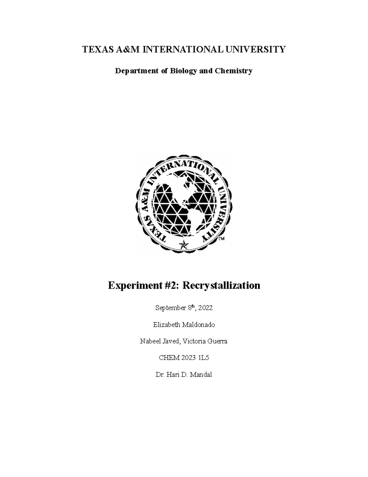 Lab Report 2 Ochem Recrystallization Texas A M International University Department Of Studocu Lab Report 2 Ochem Recrystallization Texas A M International University Department Of Studocu