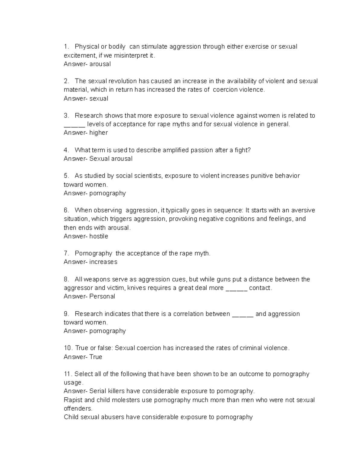 Chapter 10 Aggression Questions and Answer part 2 - Physical or bodily ...
