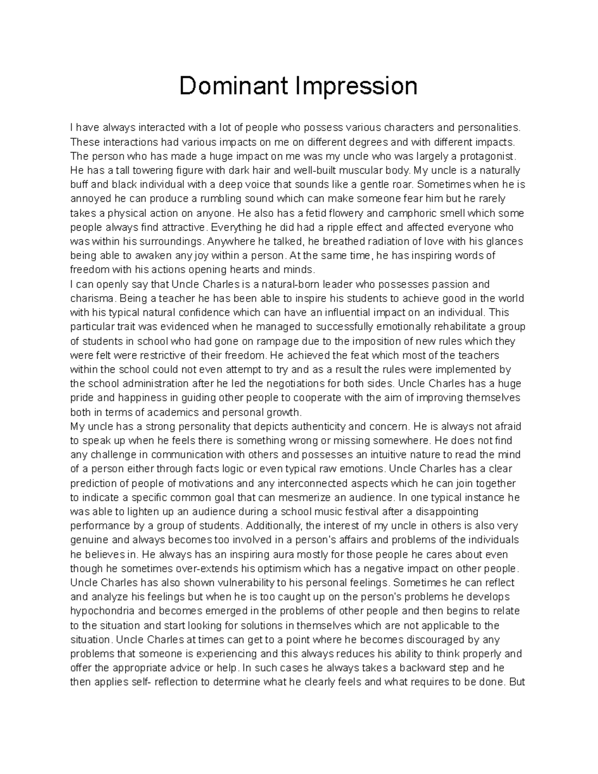 examples of descriptive essays with a dominant impression