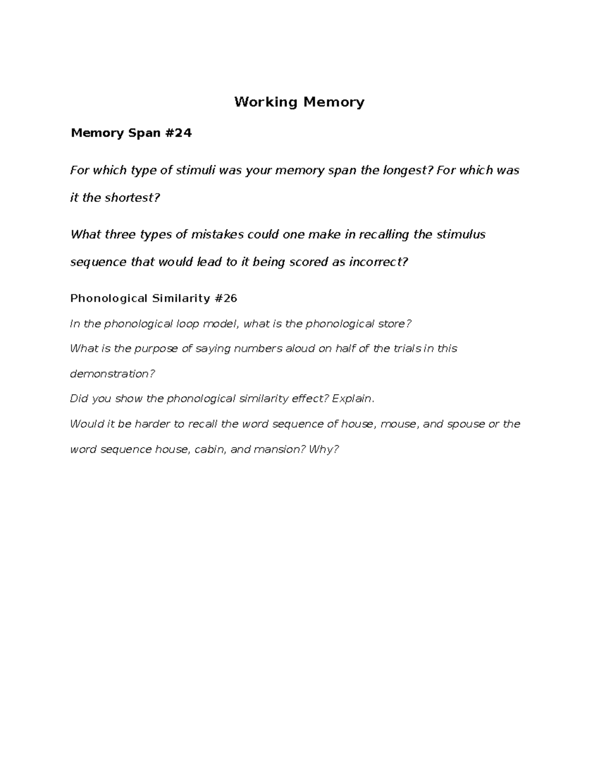 Working Memory 3 - For Math Class - Working Memory Memory Span For ...