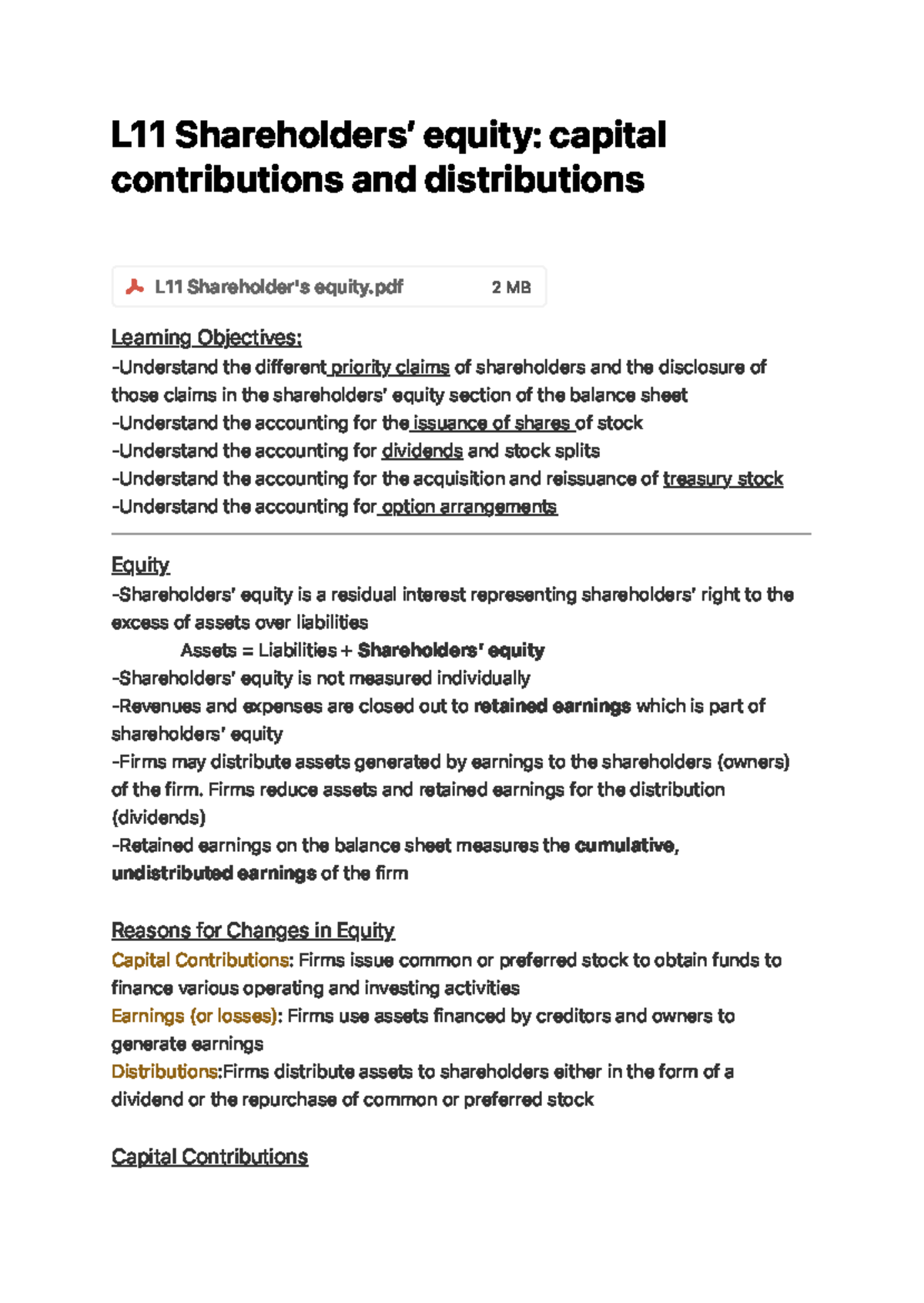 L11 Shareholders’ equity capital contributions and distributions L 11