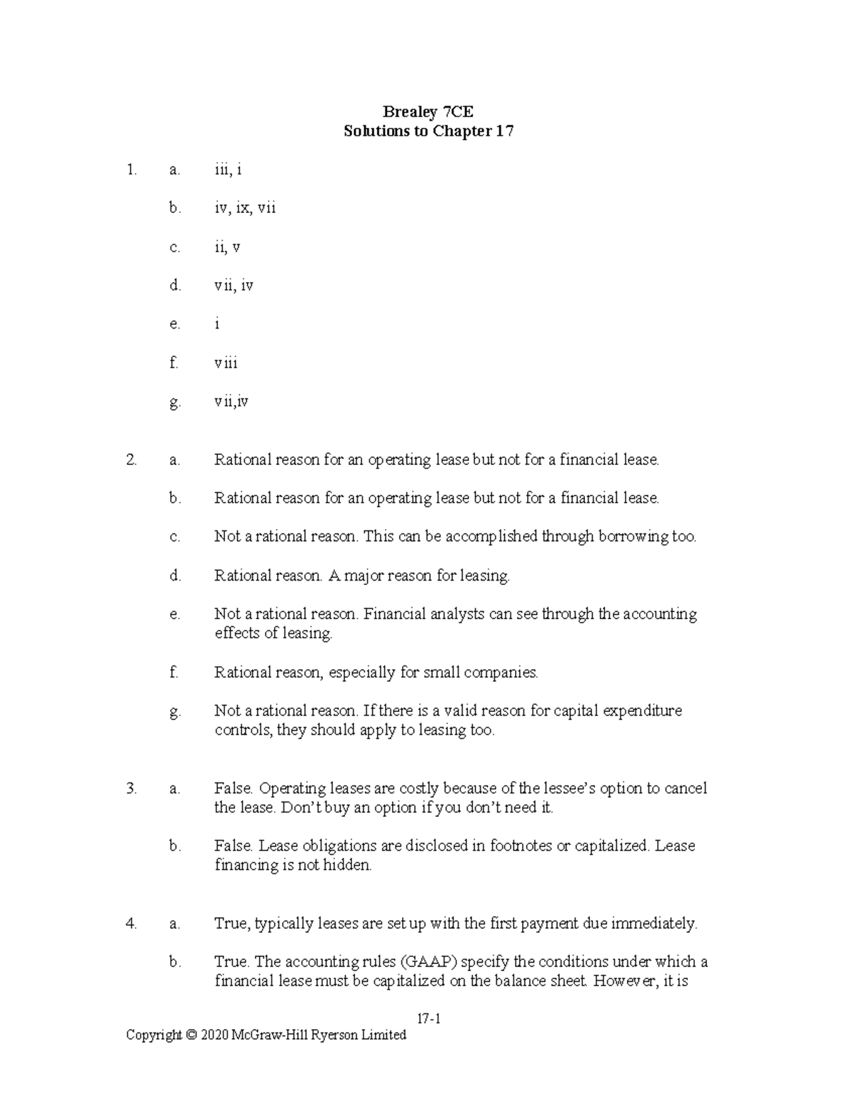 Brealey 7CE Ch17 - Ch17 - Brealey 7CE Solutions To Chapter 17 1. A. Iii ...