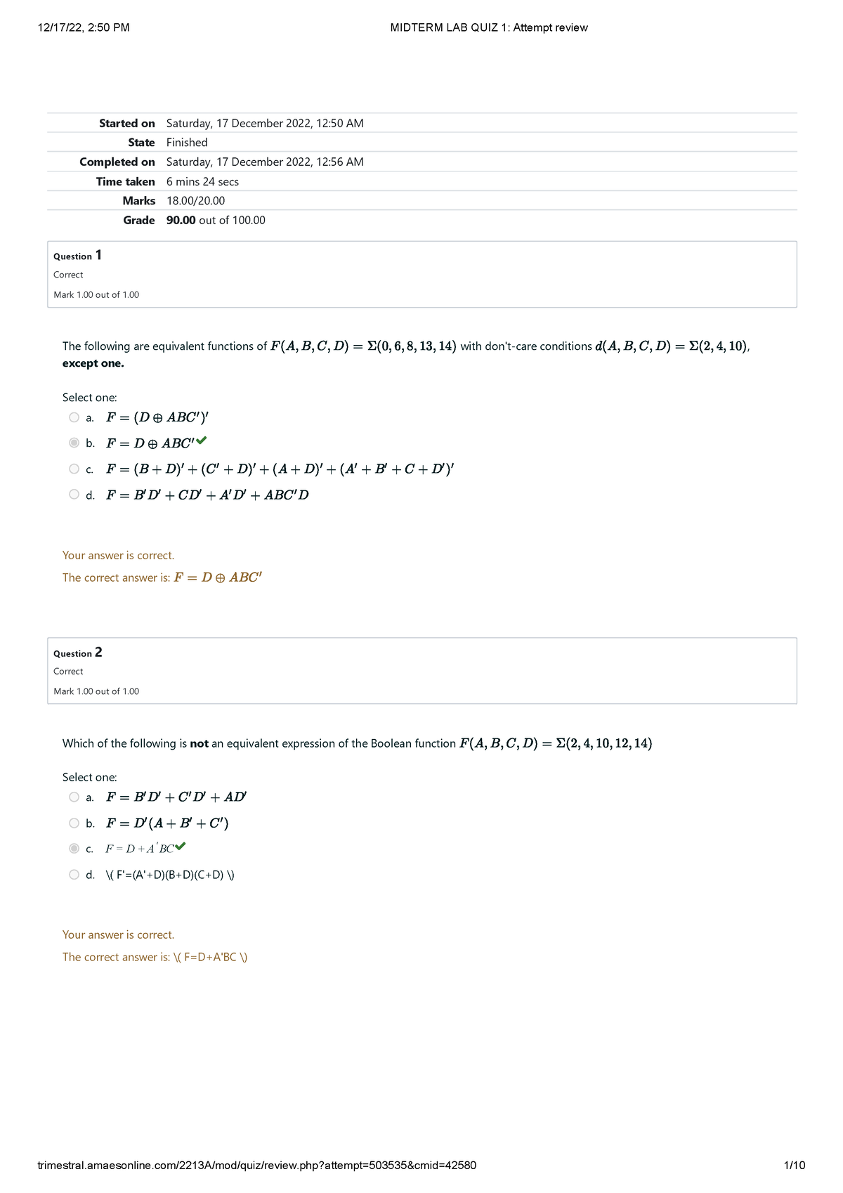 Midterm LAB QUIZ 1 Attempt Review - Started On Saturday, 17 December ...