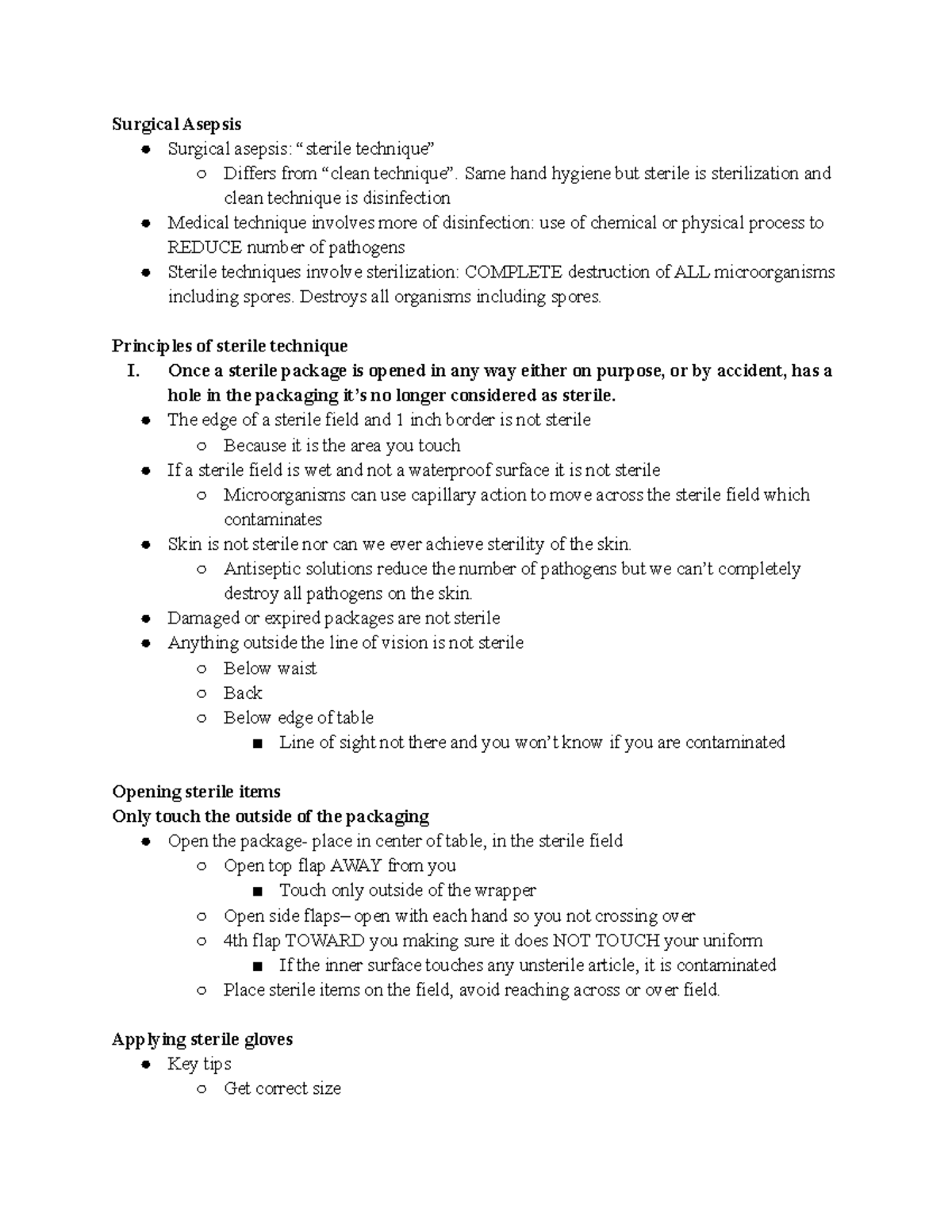 LAB 5 - class notes - Surgical Asepsis Surgical asepsis: “sterile ...