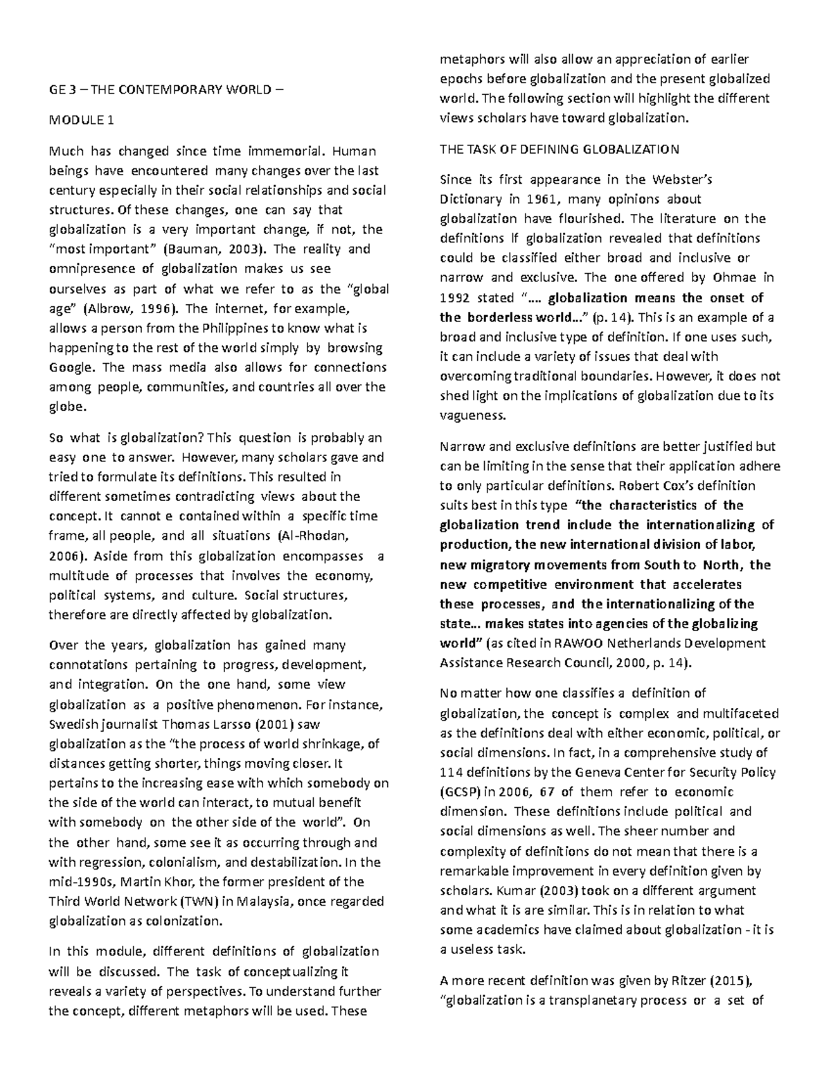 GE3Contemporary World Module 1 GE 3 THE CONTEMPORARY WORLD