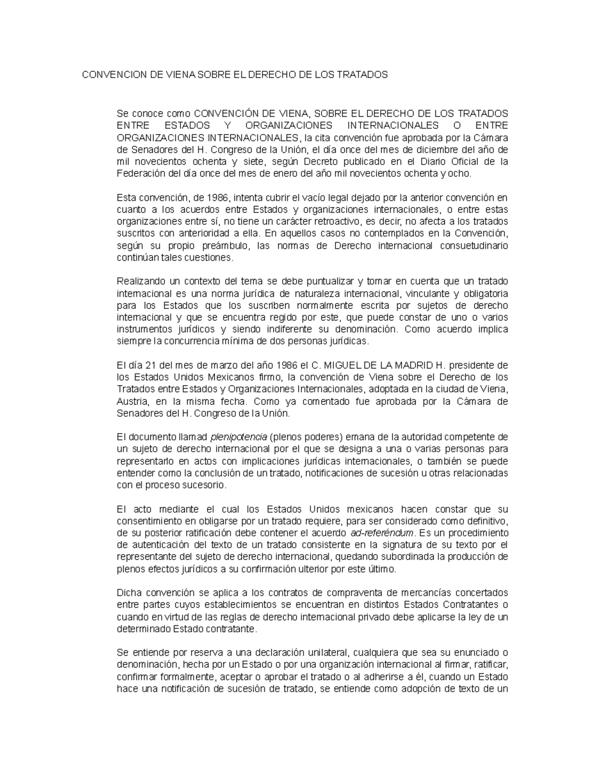 Convencion DE Viena Sobre EL Derecho DE LOS Tratados CONVENCION DE