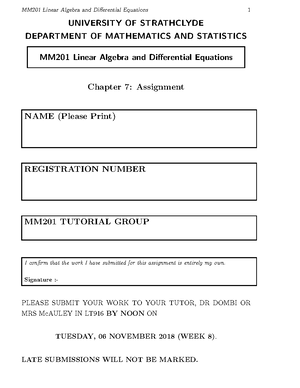 Assignment 2 ODE - MM201 Linear Algebra and Differential Equations 1 ...