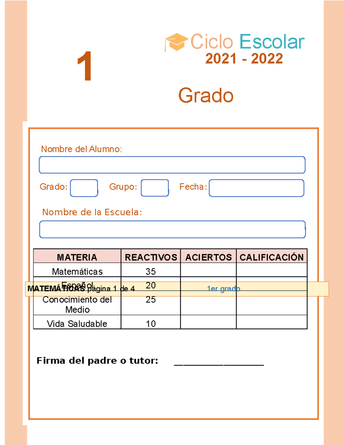 Examen Trimestral Primer grado Bloque 1 2020 2021 1 a la 3. Cuenta
