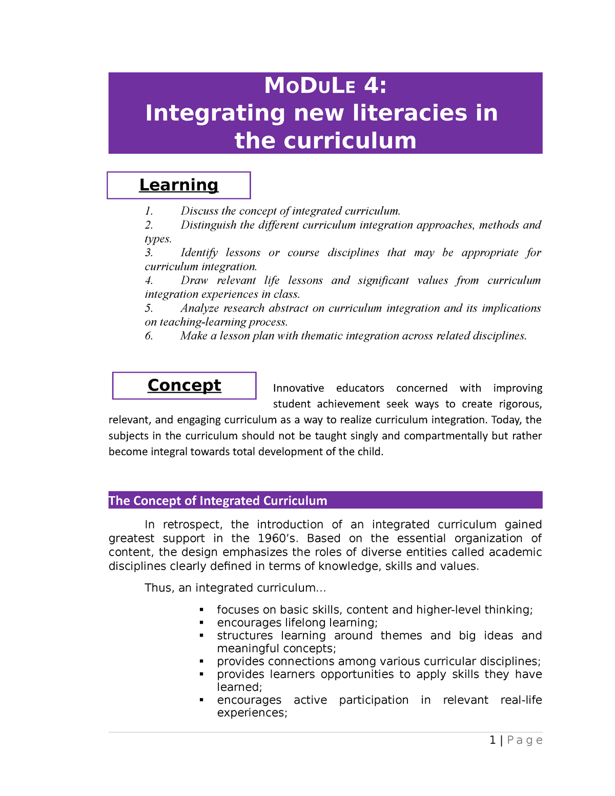 Module 4 Integrating New Literacies In The Curriculum - MODULE 4 ...