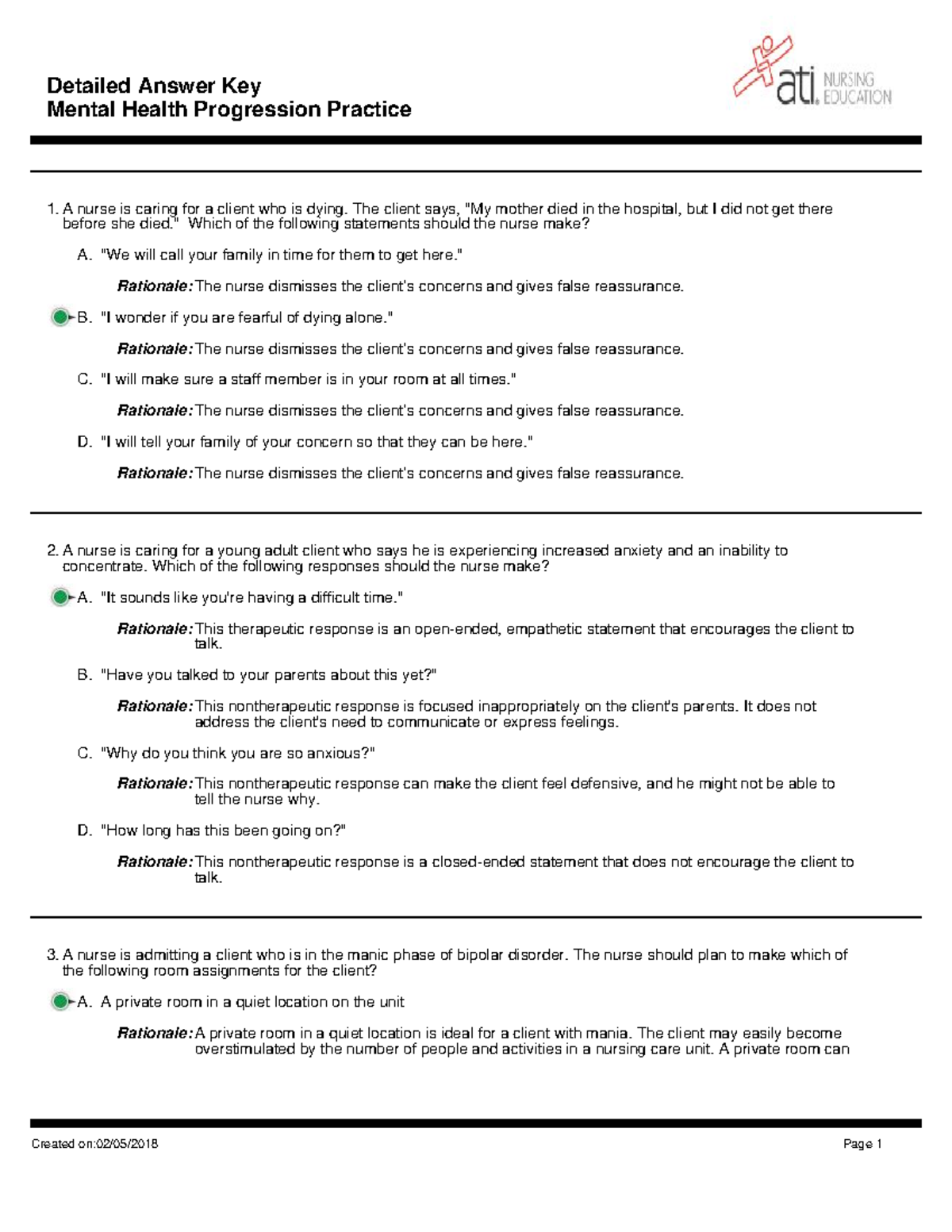 Mental Health Scale by Numbers 1-10 2019 - NCLEX Quiz