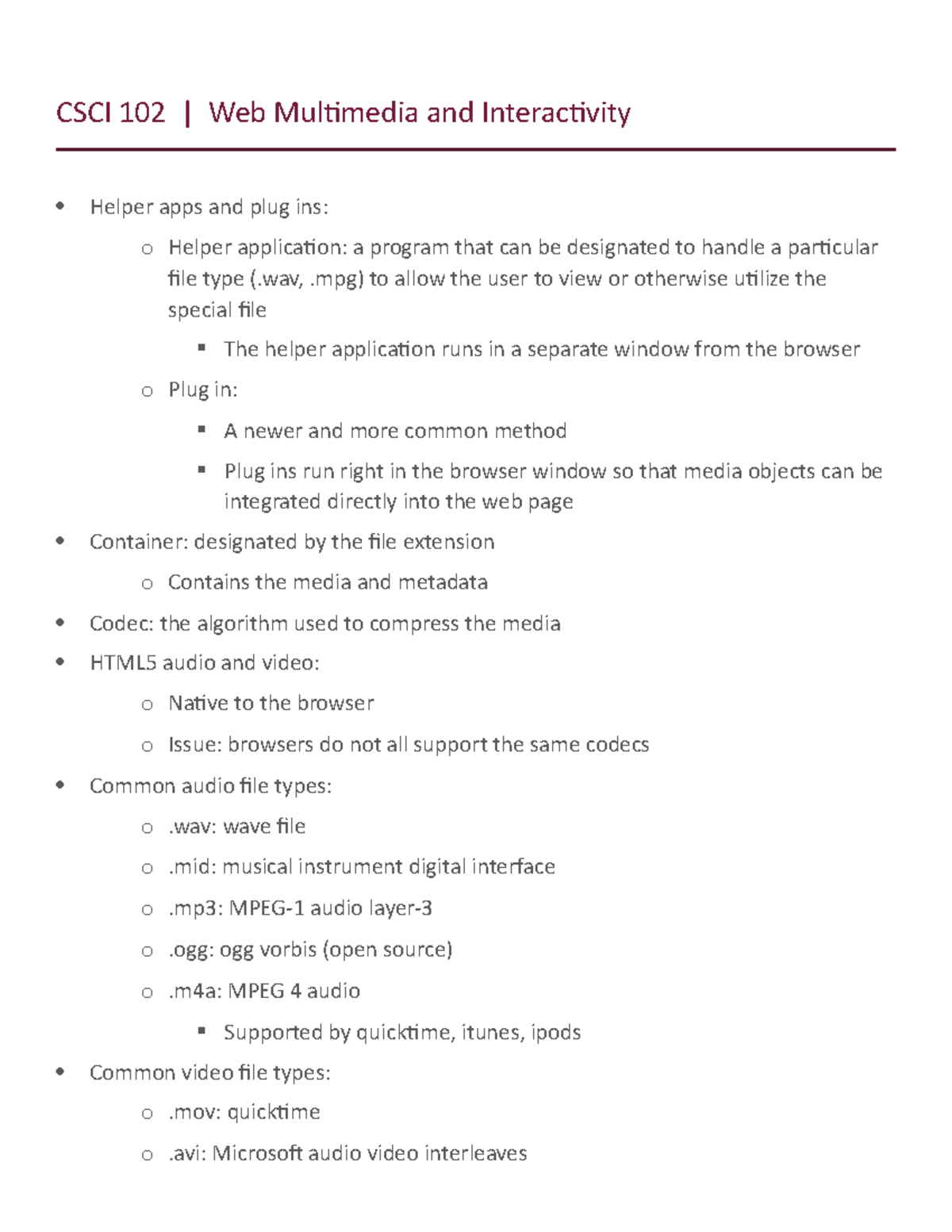 11 Web Multimedia and Interactivity - wav, .mpg) to allow the user to ...