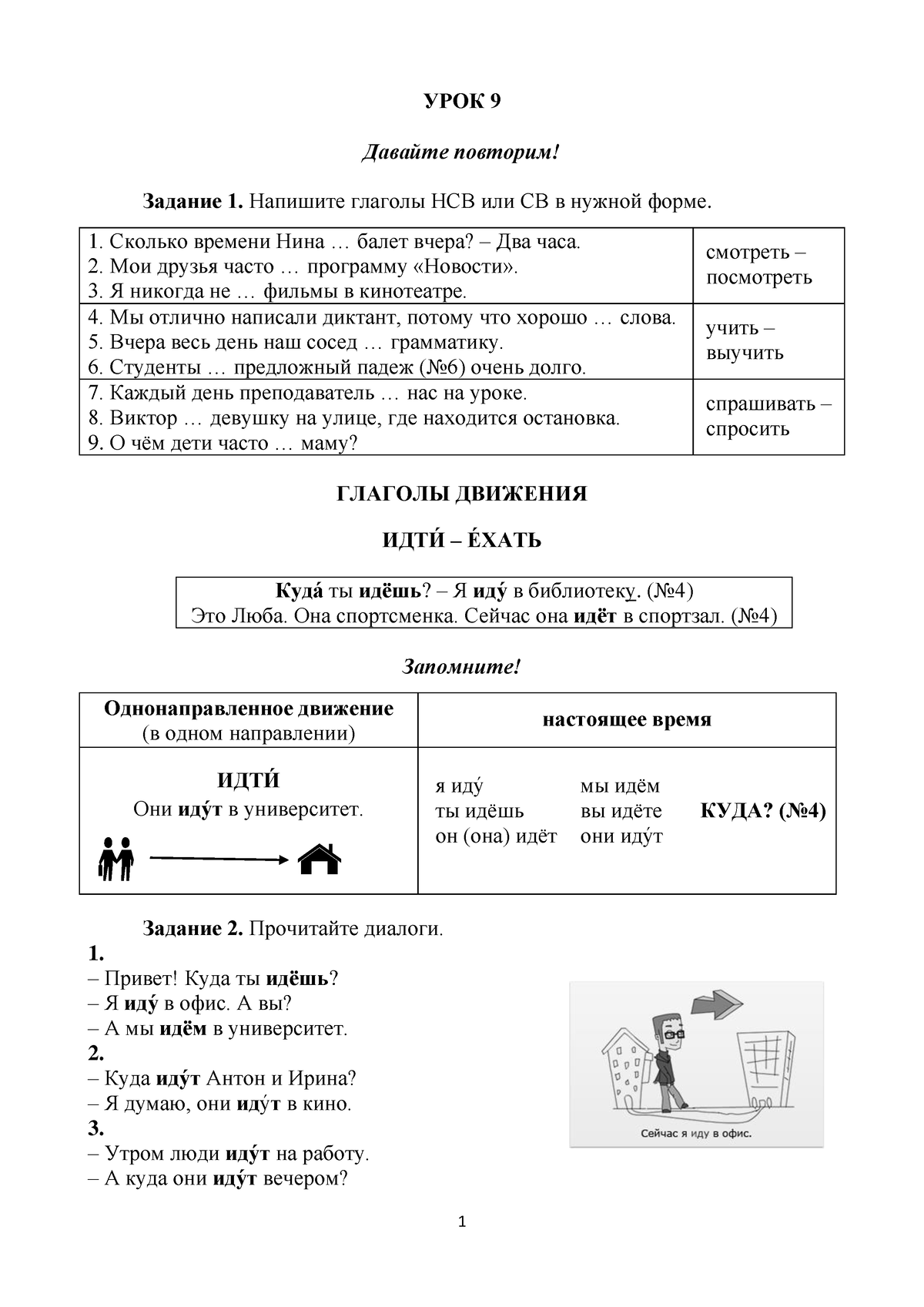 Gramática del idioma ruso - УРОК 9 Давайте повторим! Задание 1. Напишите  глаголы НСВ или СВ в нужной - Studocu