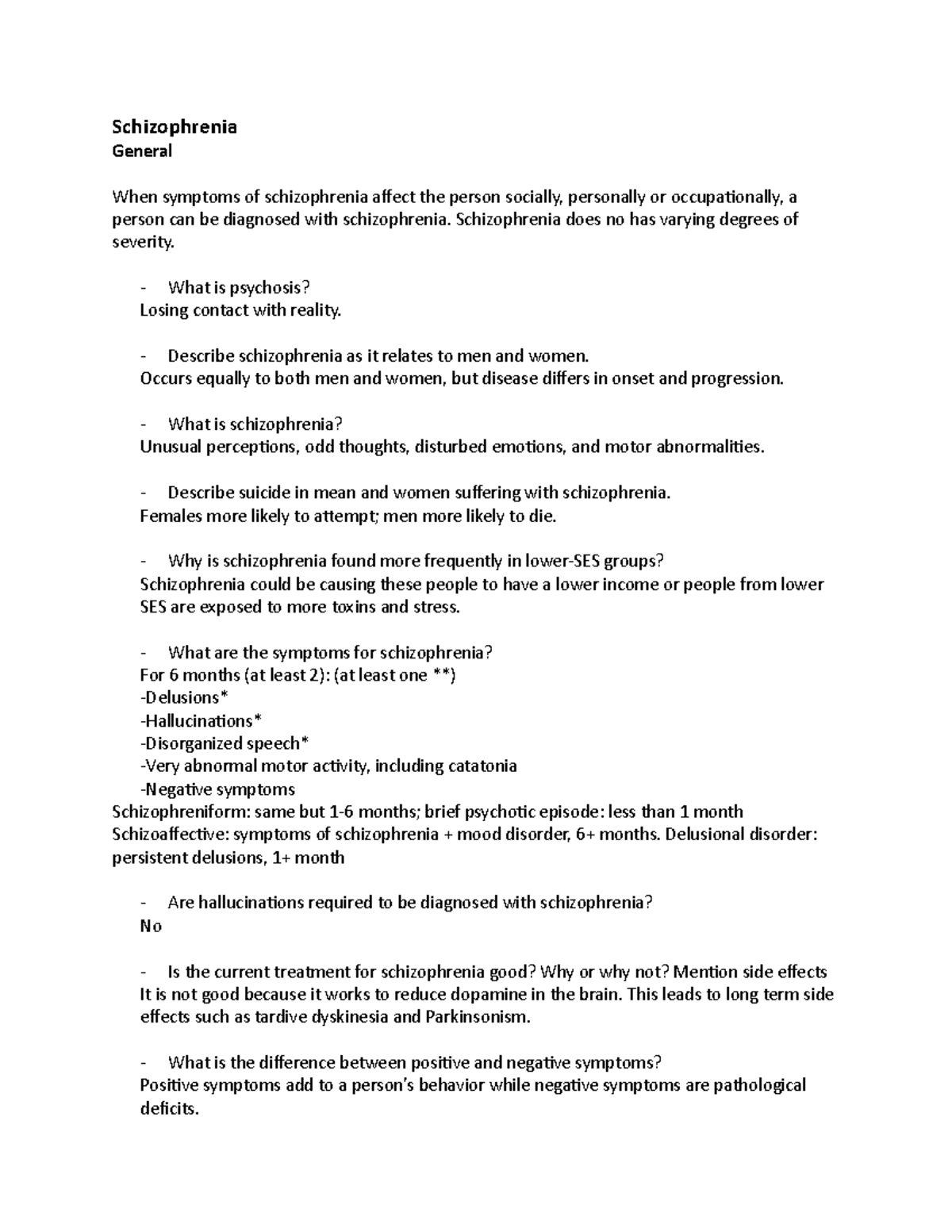 Behavioral Genetics (Study Guide 1) - Schizophrenia General When