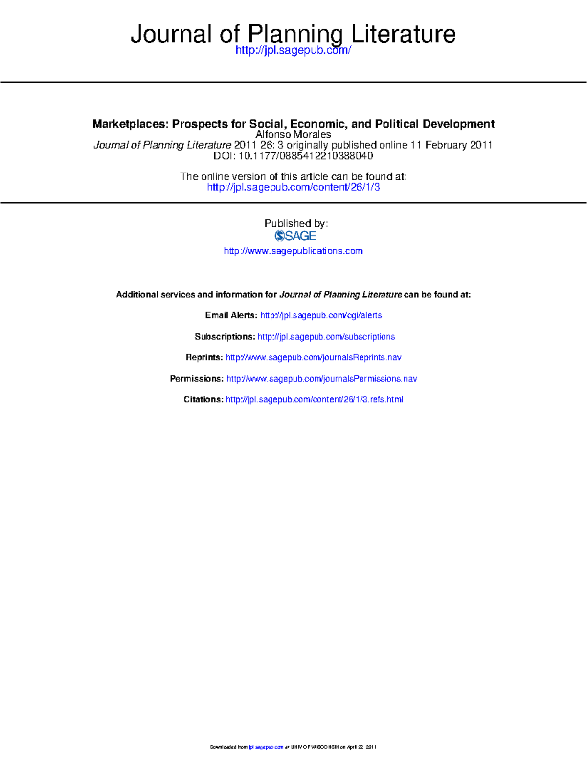 Morales marketplaces jpl.sagepub/ Journal of Planning Literature jpl