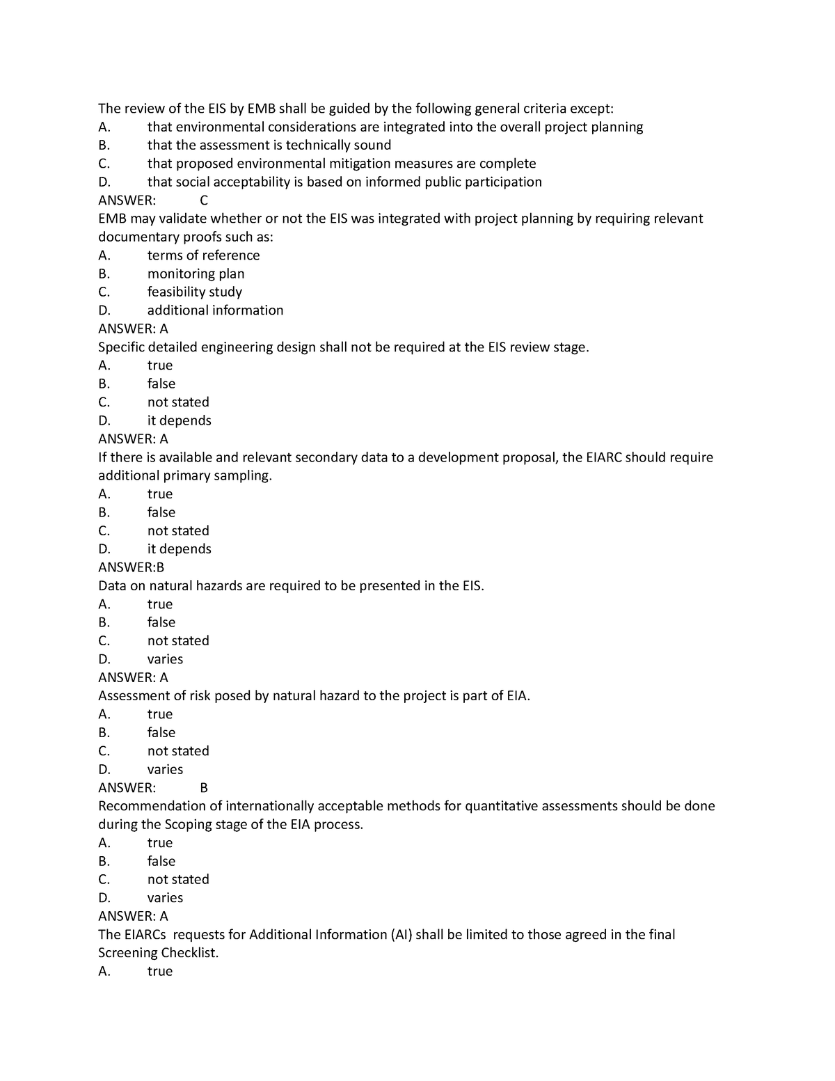 EIA questions - The review of the EIS by EMB shall be guided by the ...