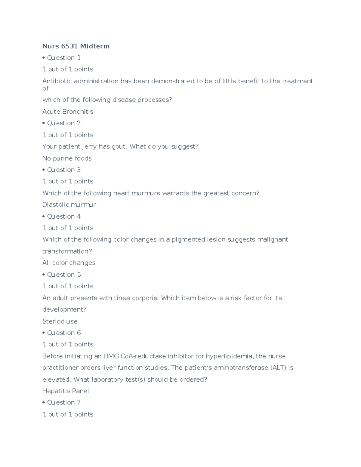 6531 Midterm Exam - Exam Questions - Nurs 6531 Midterm Question 1 1 Out ...