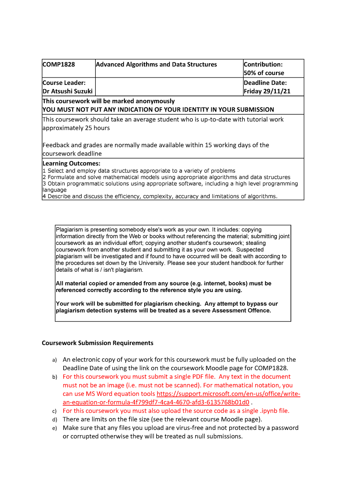 Comp-1828 coursework 2021-22 - COMP1 828 Advanced Algorithms and Data ...