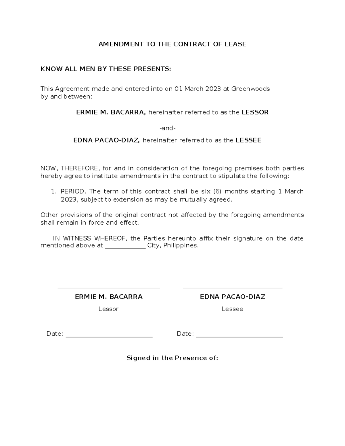 MID TERM EXAM IN LIFE & WORKS OF RIZAL - AMENDMENT TO THE CONTRACT OF ...