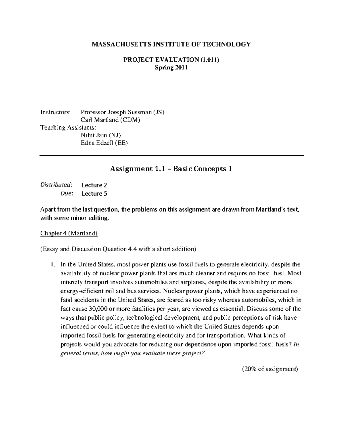 Seminar assignments - Assingment 1.1 - 4 - MASSACHUSETTS INSTITUTE OF ...