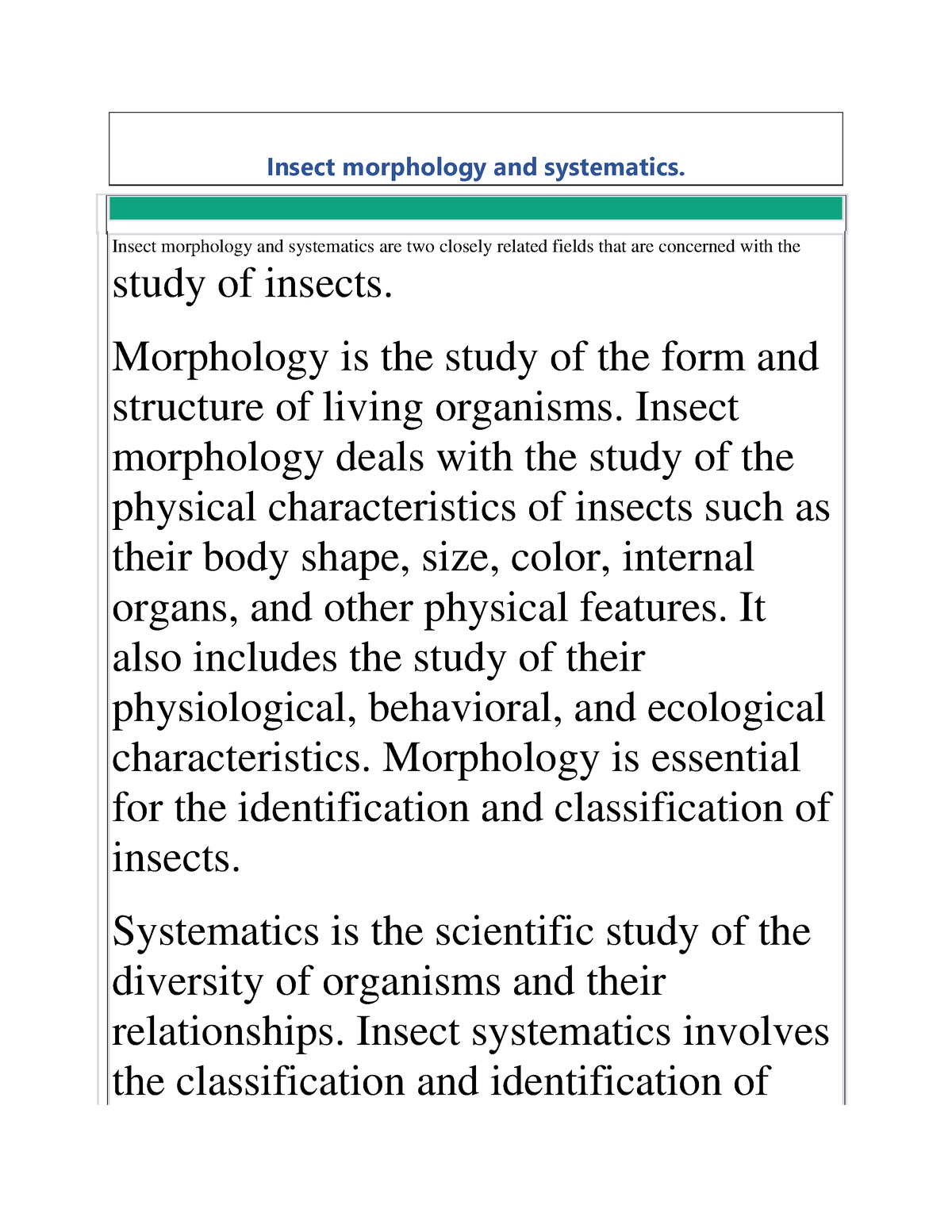 Insect Morphology And Systematics 1 - Insect Morphology And Systematics ...