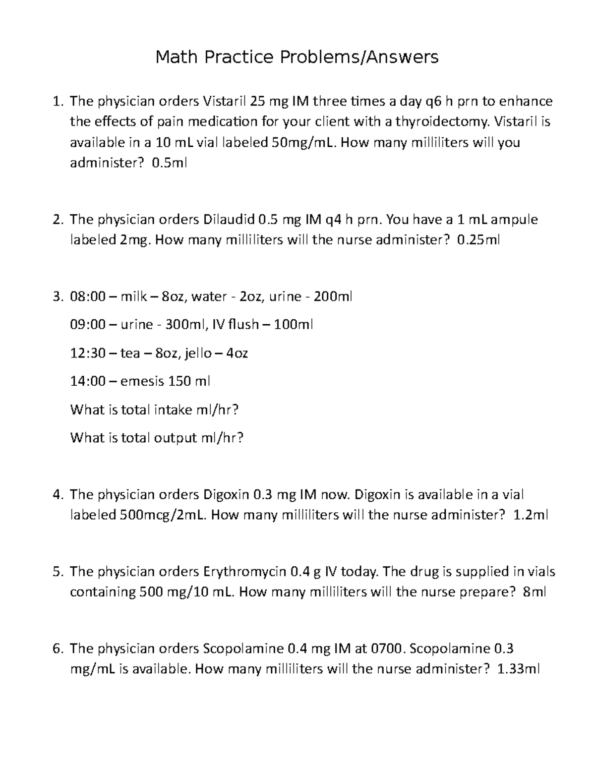 Math Practice Problems Level 2 - Math Practice Problems/Answers The ...