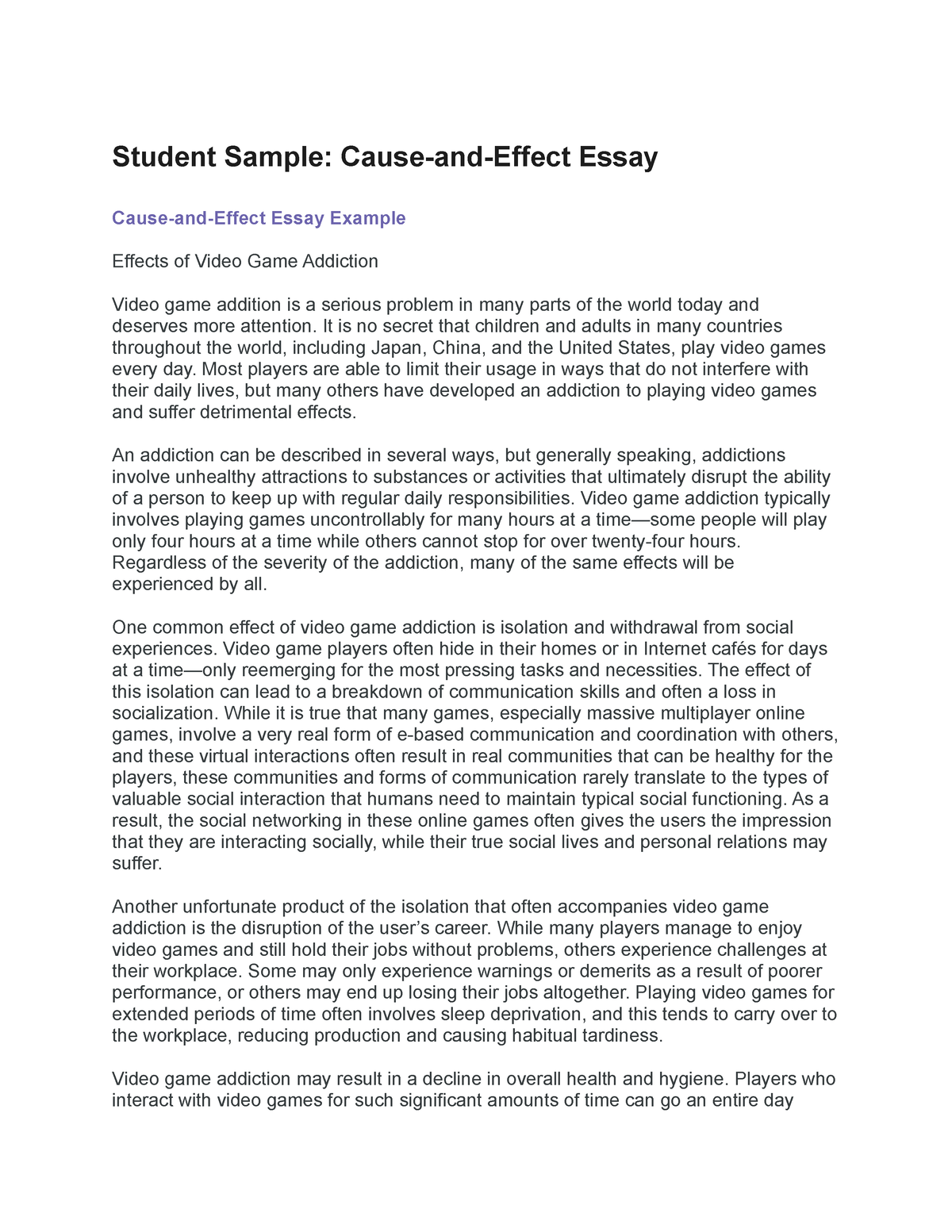 cause and effect essay examples for 6th grade
