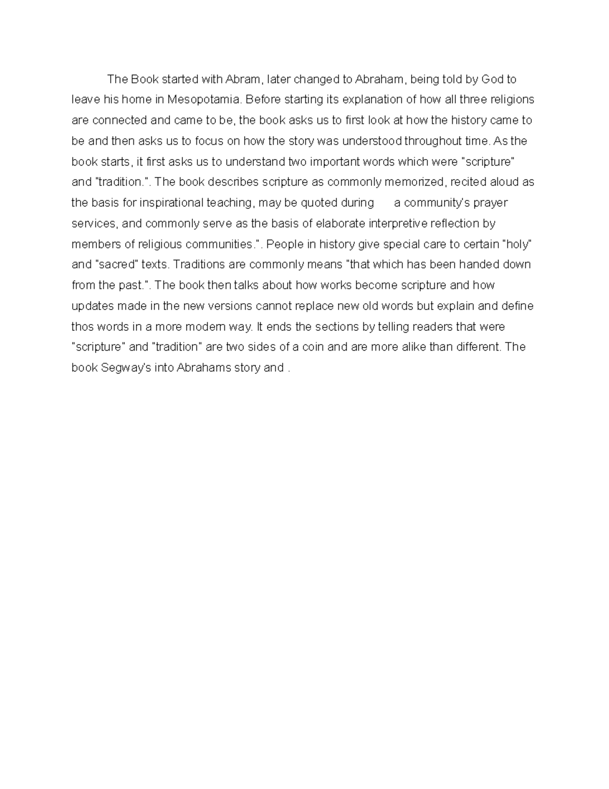 RLST206Week1 - week 1 reading summary - The Book started with Abram ...