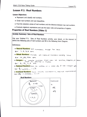 P.1 Notes - Online Instructor is Buch - Math 1710 Note Taking Guide ...