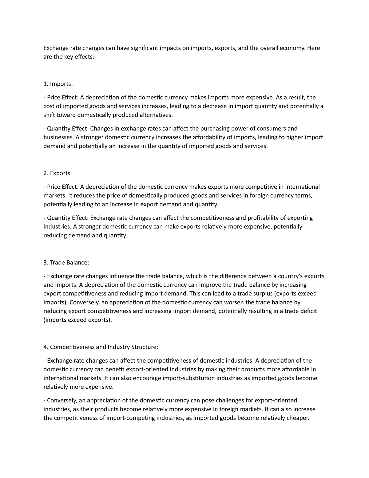 Impacts of exchange rate changes on imports, exports, and the economy ...