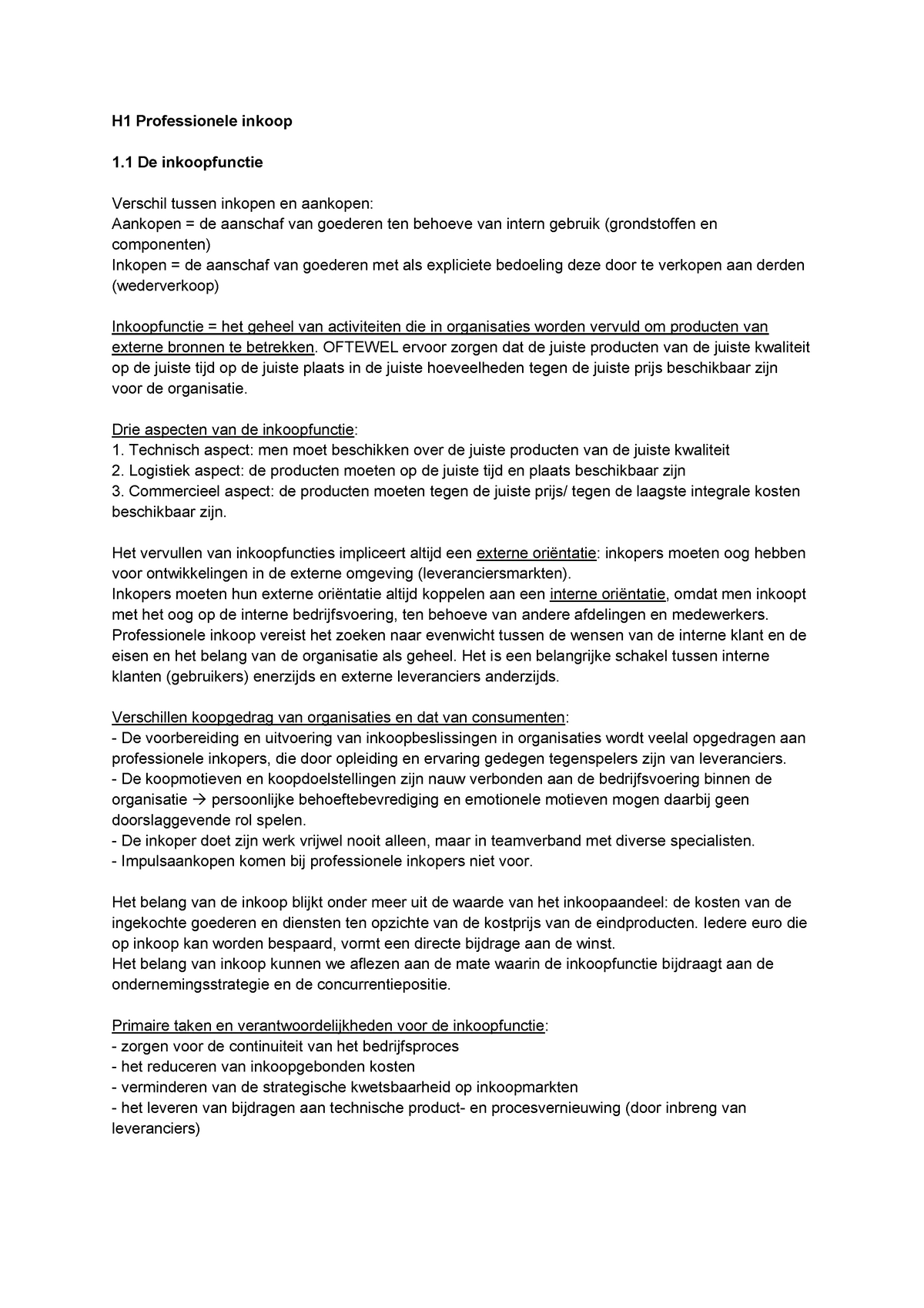 Samenvattingen Inkoopmanagement: Compleet - H1 Professionele Inkoop 1 ...