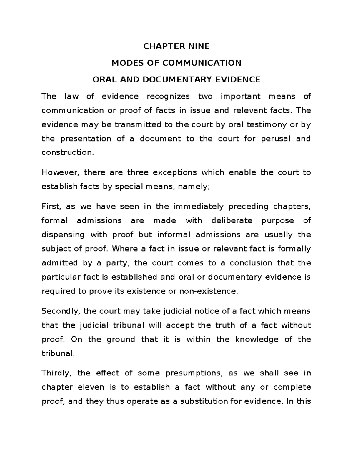 Evidence Notes-Chap. 9 - CHAPTER NINE MODES OF COMMUNICATION ORAL AND ...