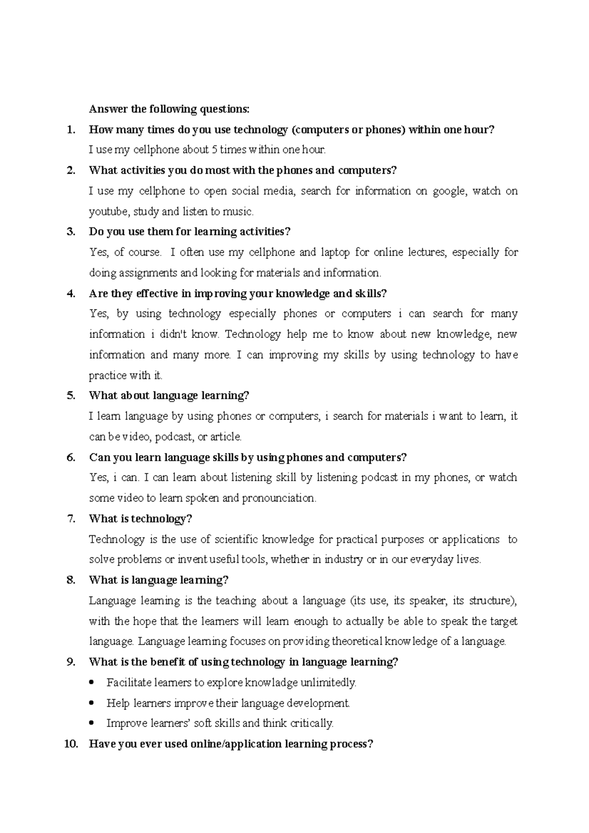 TELL 1 Latihan Answer the following questions How many times do you use technology