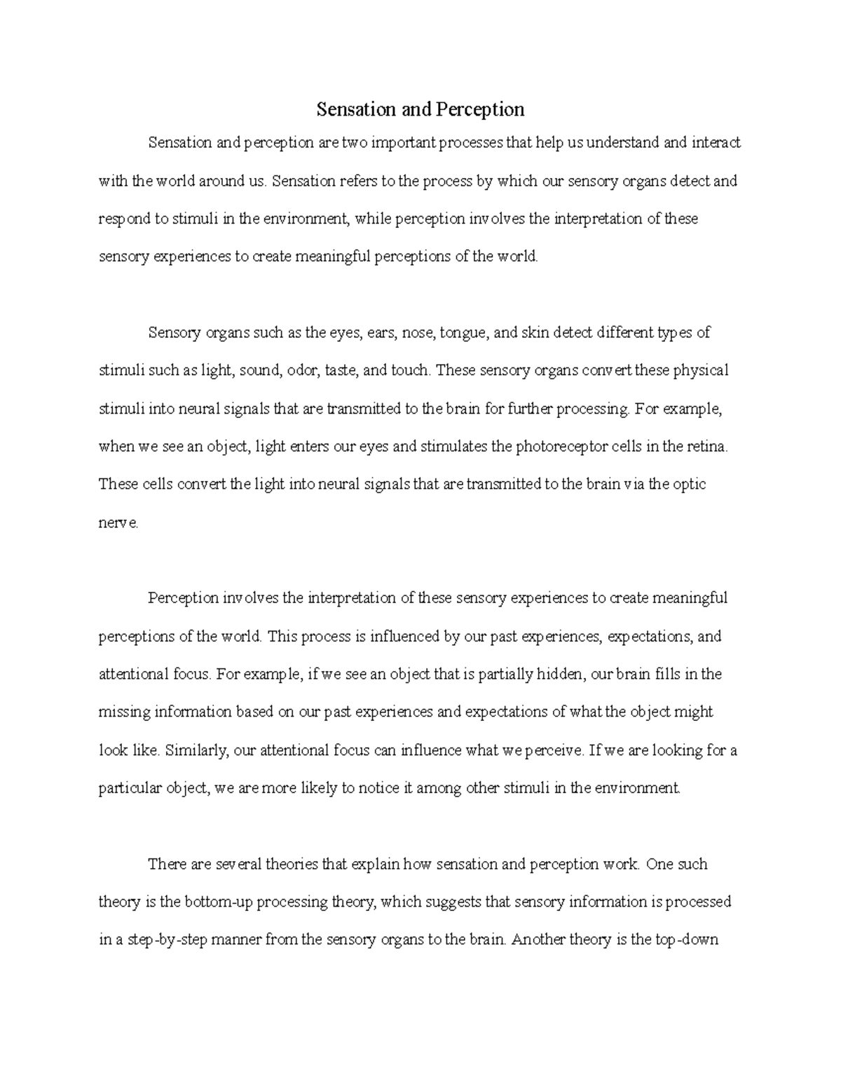 sensation and perception conclusion essay