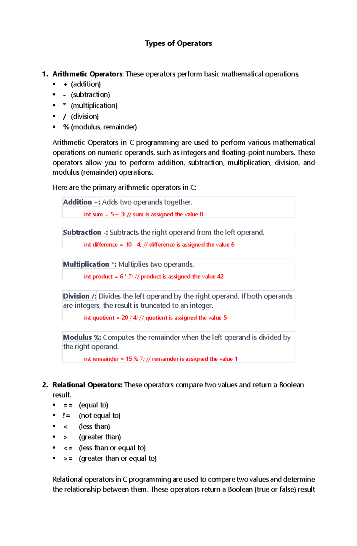 Types of Operators - Types of Operators Arithmetic Operators: These ...