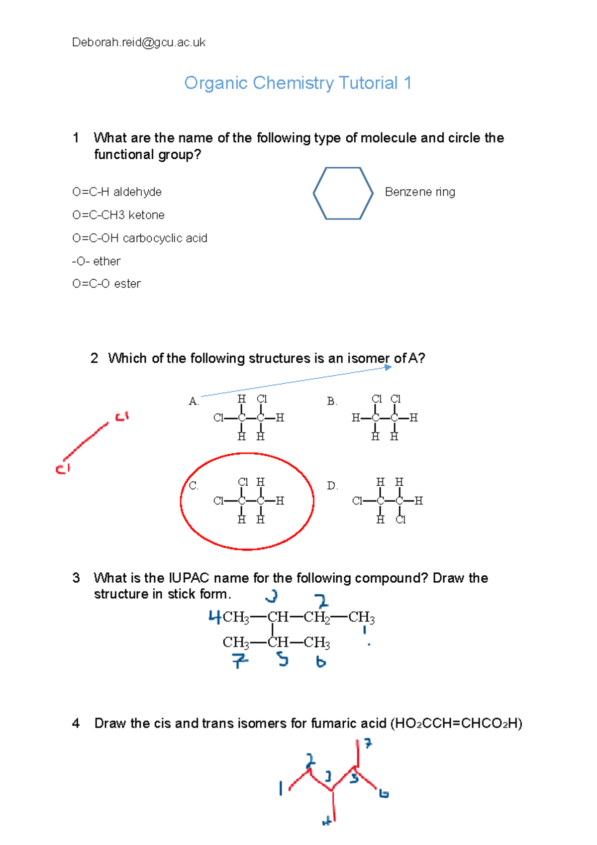 WEEK 4 - WEEK 4 - Deborah@gcu.ac Organic Chemistry Tutorial 1 1 What ...
