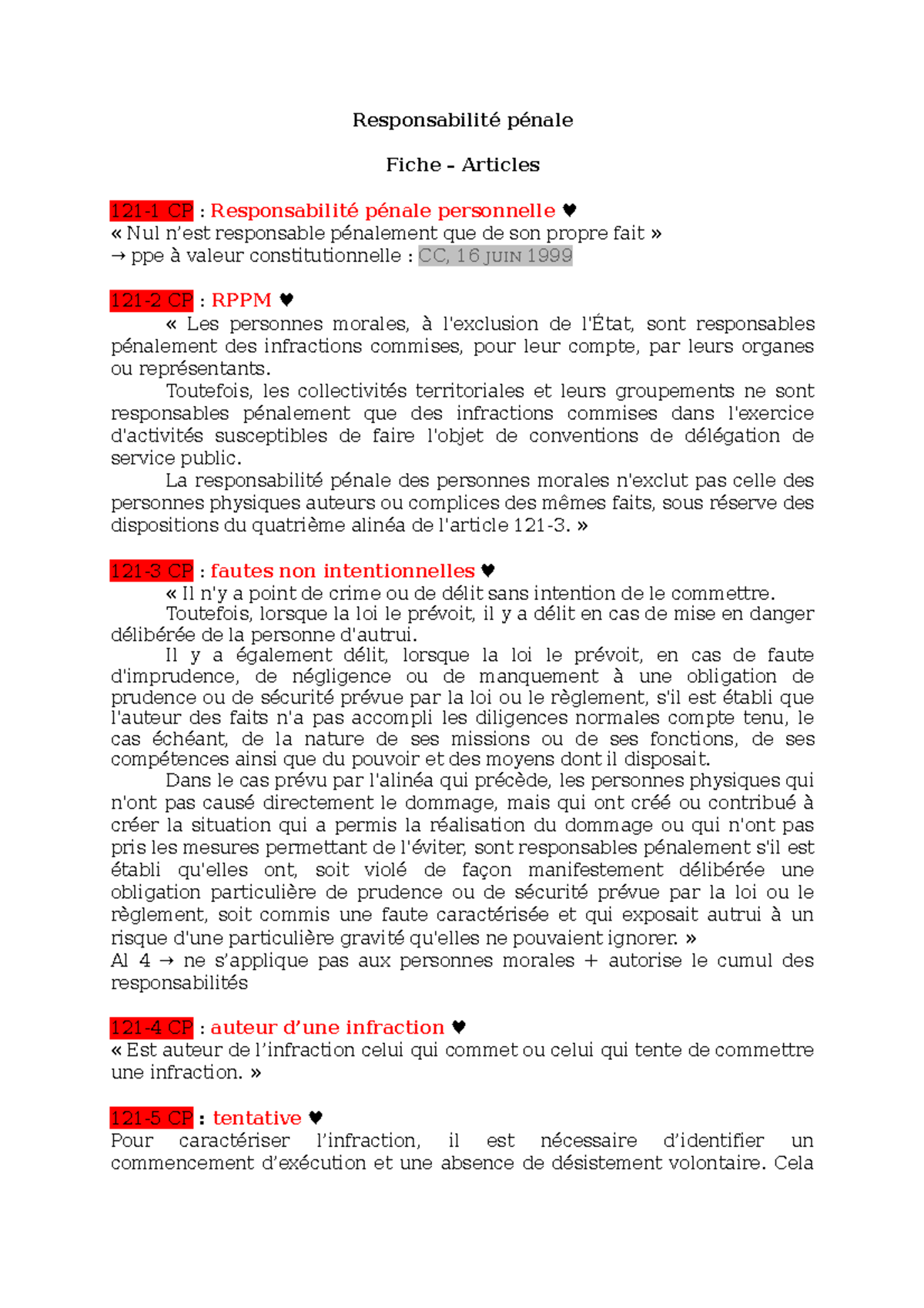 Fiche - Articles - Responsabilité Pénale - Responsabilité Pénale Fiche ...