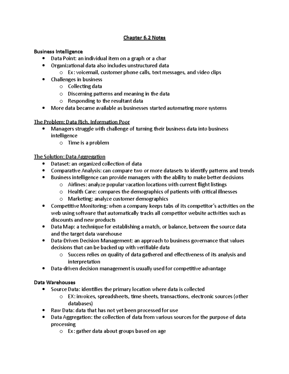 Chapter 6.2 Notes - Chapter 6 Notes Business Intelligence Data Point ...