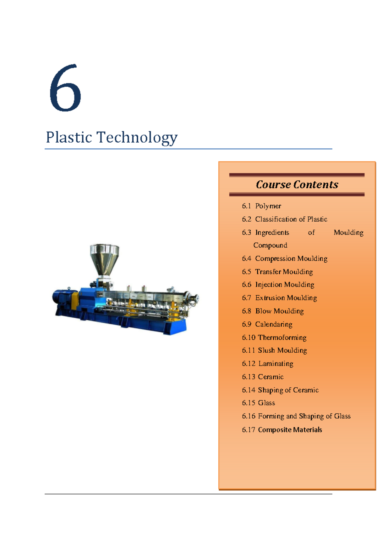 3151912 MT GTU Study Material Notes Unit-6 - 6 Plastic Technology ...