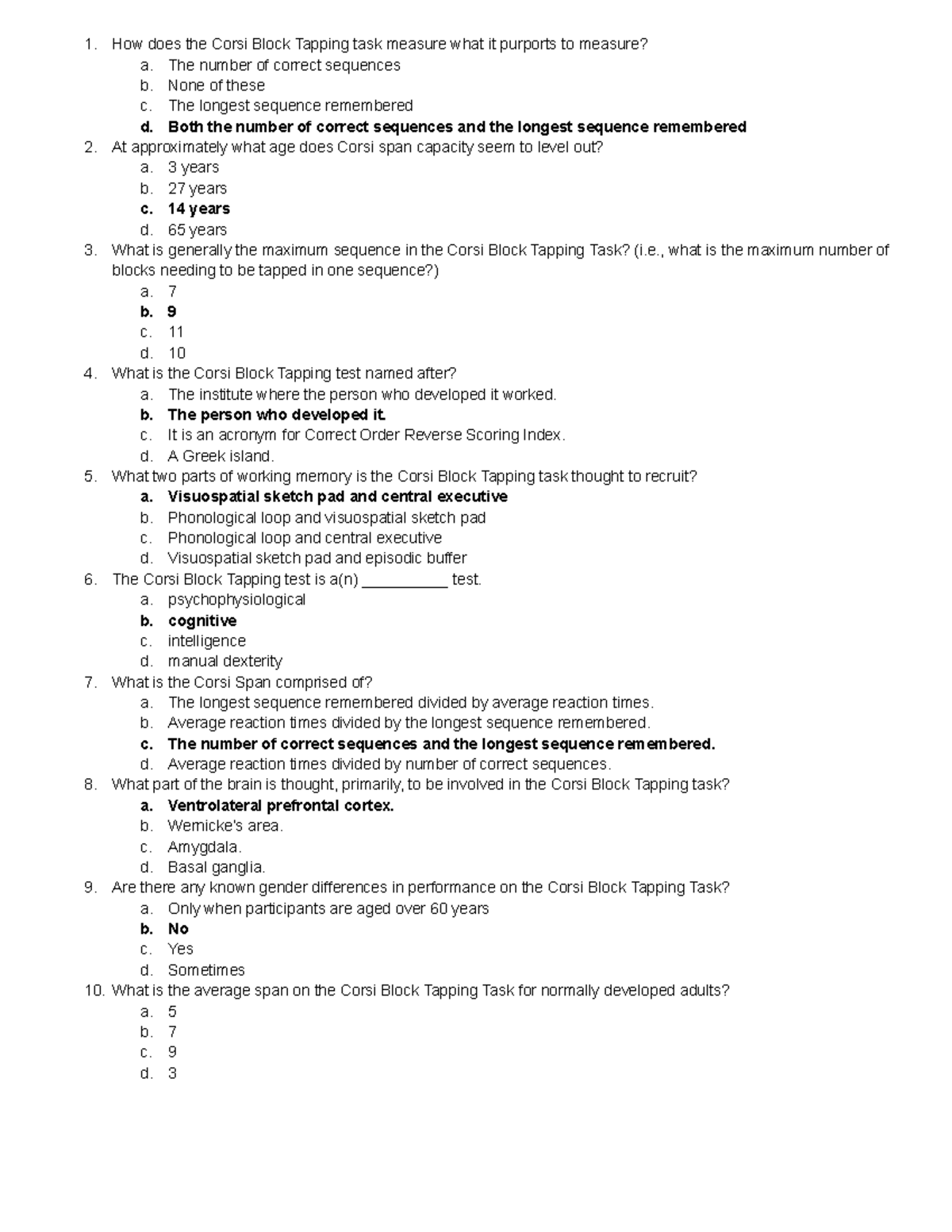 Psyc206 mtmquiz 4 - practice quiz - How does the Corsi Block Tapping ...