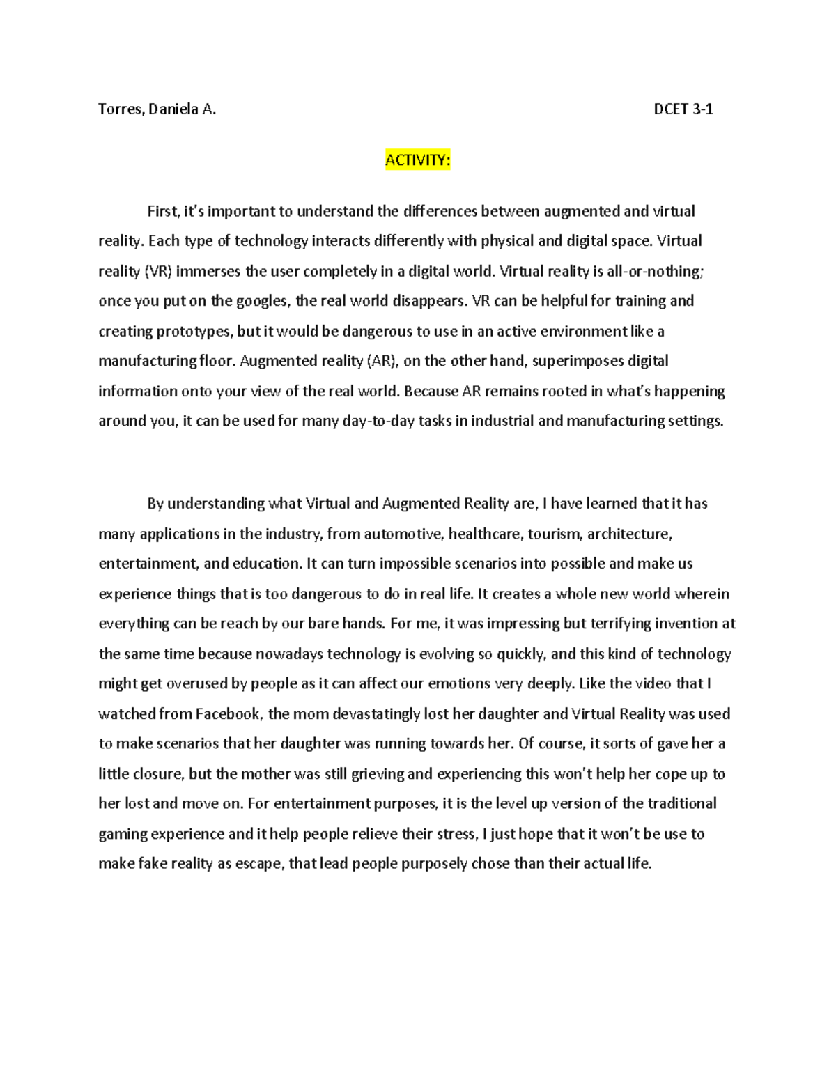 ARVR Torres Daniela - This is about ARVR. Thank you very very much! It ...
