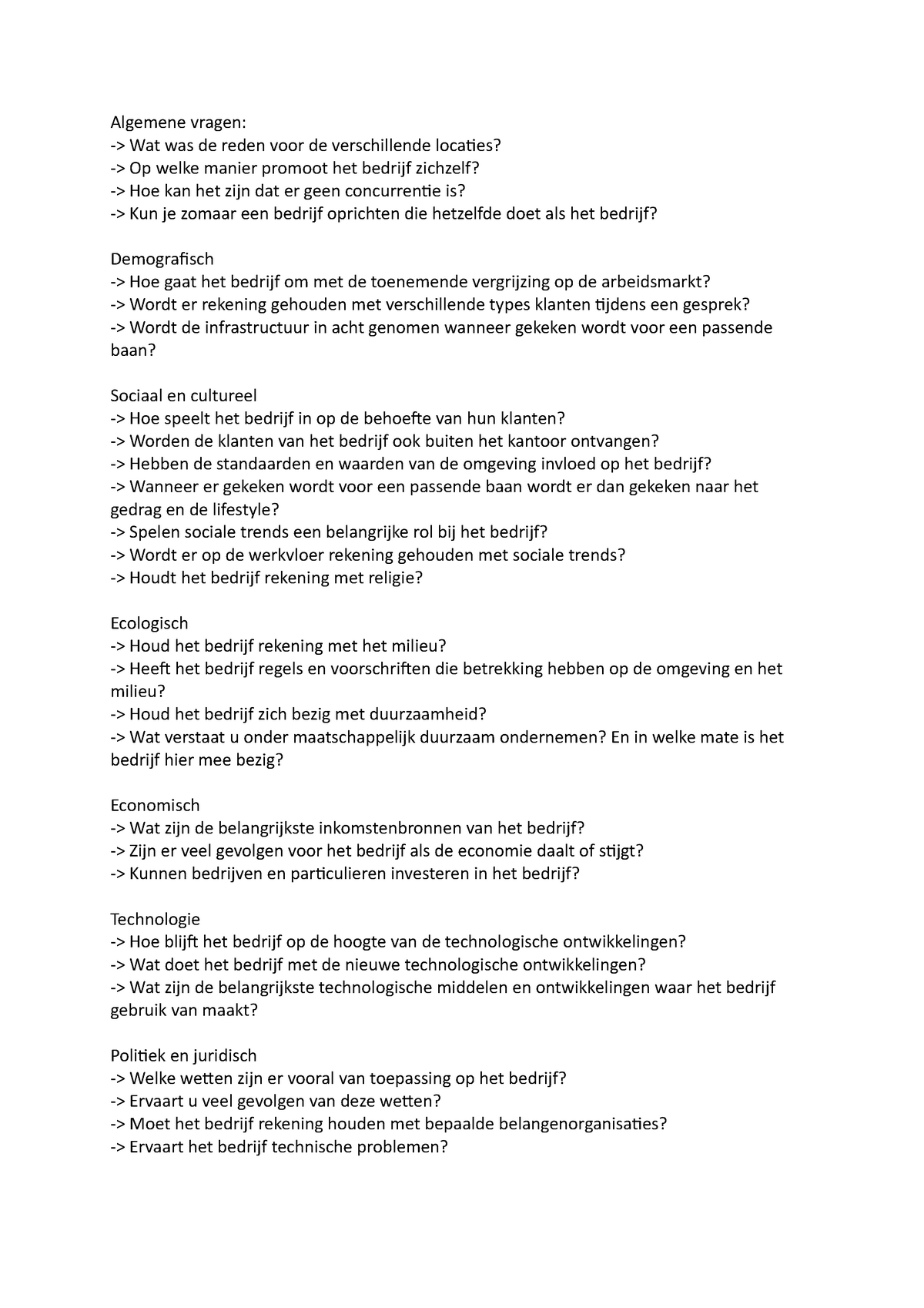 Melodieus Salie Snikken Interview vragen - Algemene vragen: -&amp;gt; Wat was de reden voor de  verschillende locaties? - StudeerSnel