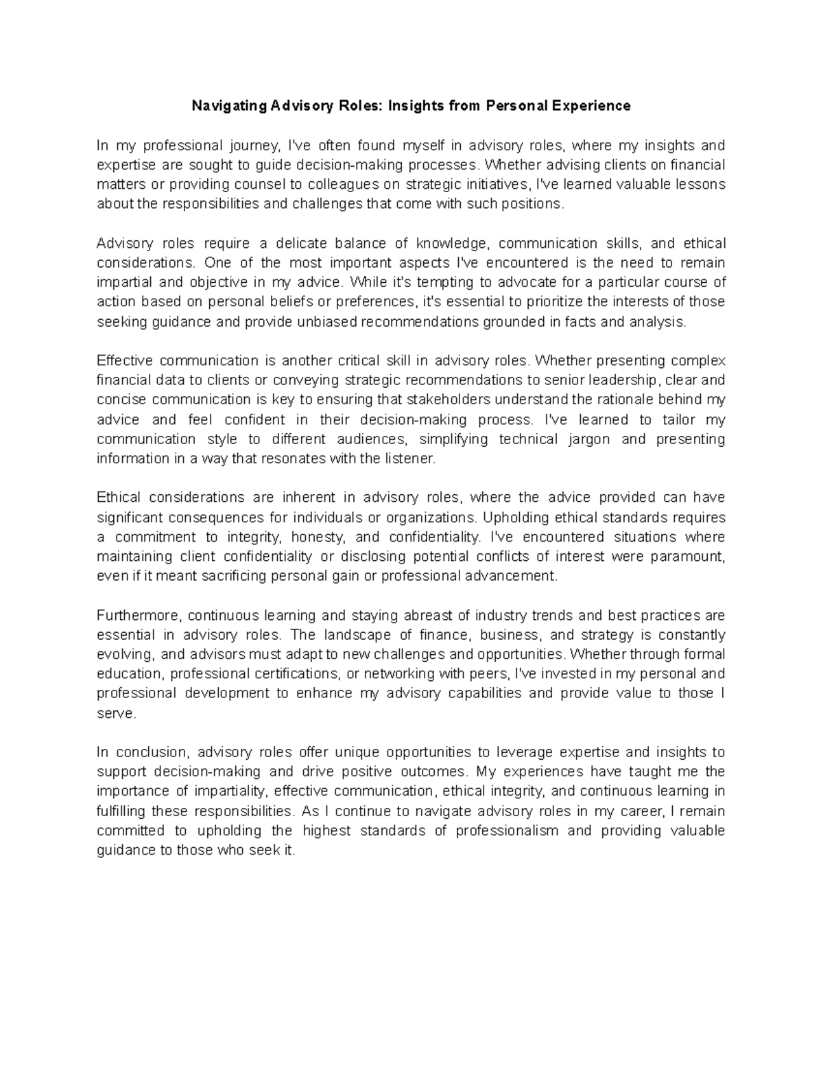 Advisory Roles Insights from Personal Experience - Whether advising ...