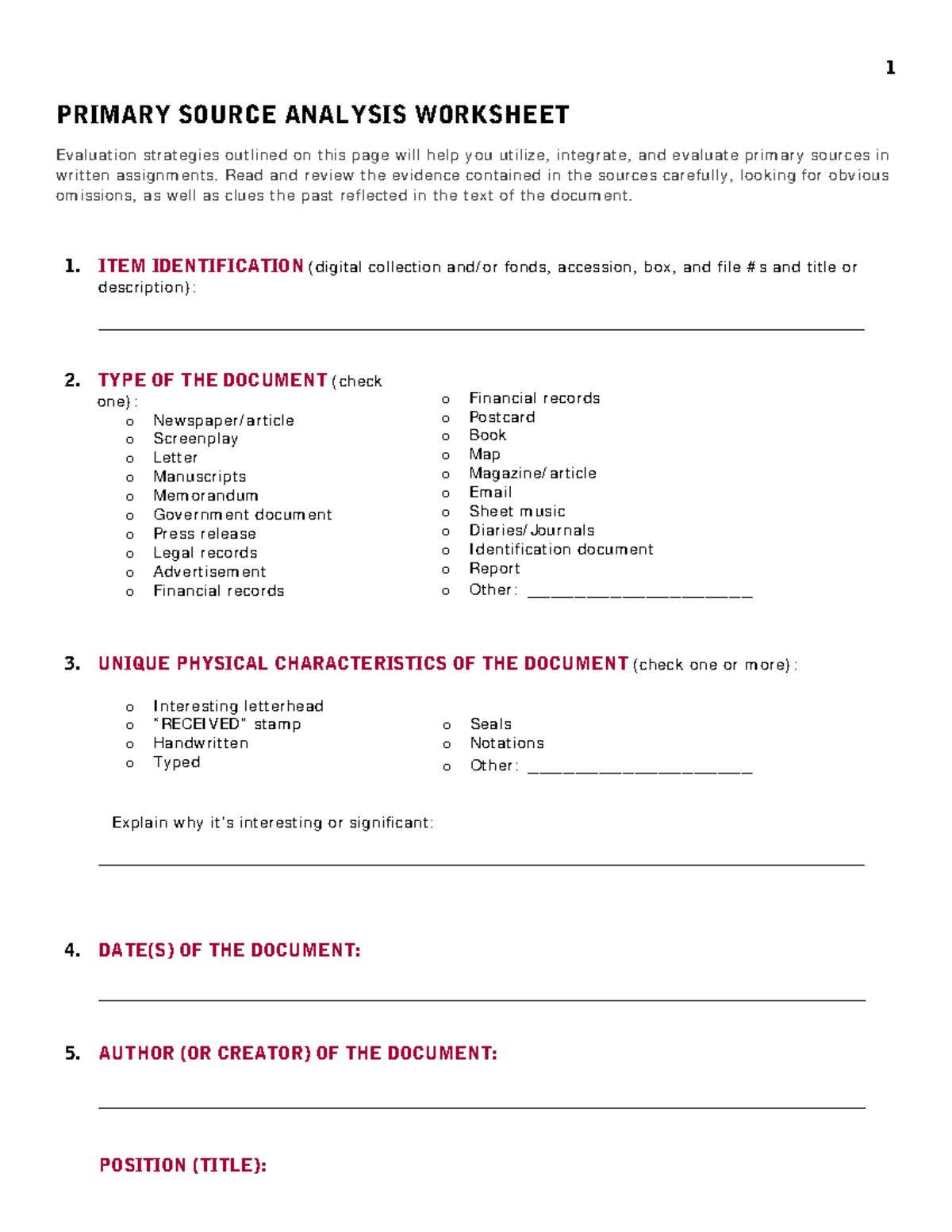 Primary Source Analysis Worksheet 1 Primary Source Analysis Worksheet