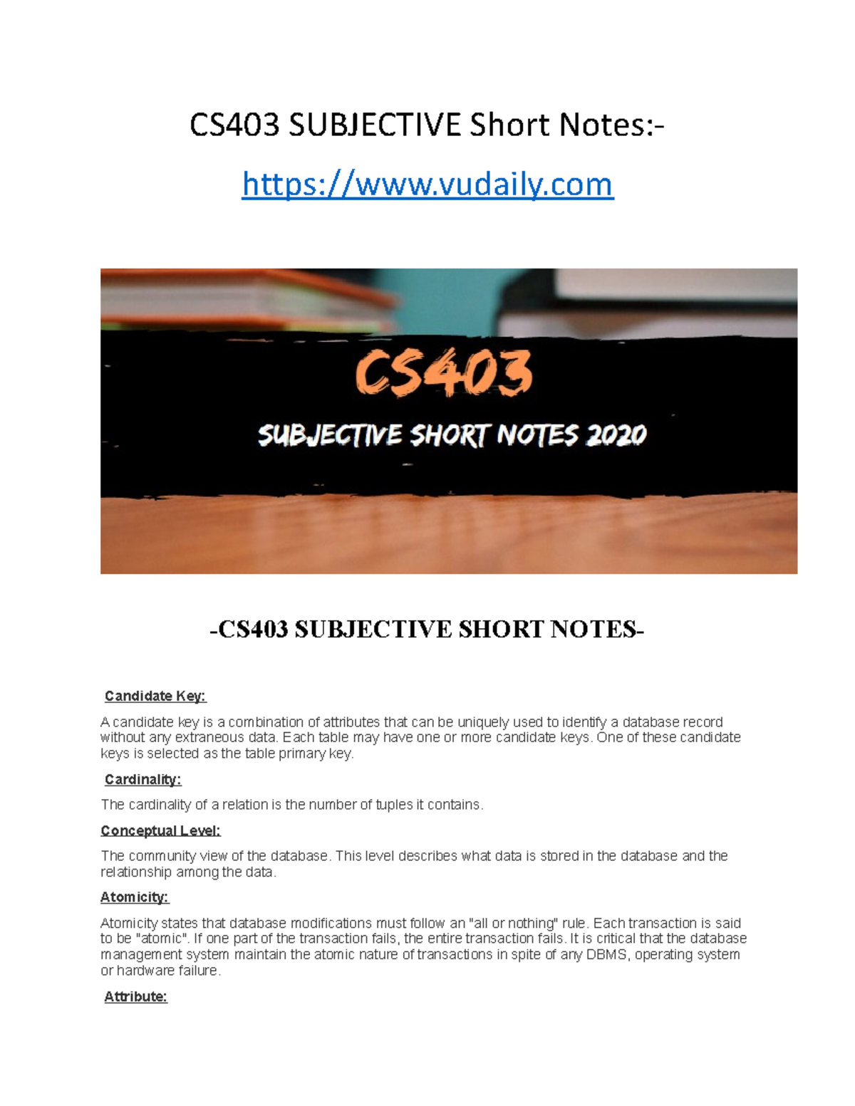 CS403 Subjective Short Notes - CS403 SUBJECTIVE Short Notes:- Vudaily ...